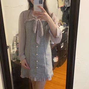 Blue tweed dress. Medium size (asian size).